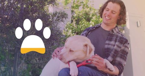 Joyful Man Sitting with Dog Celebrating National Dog Day - Download Free Stock Images Pikwizard.com