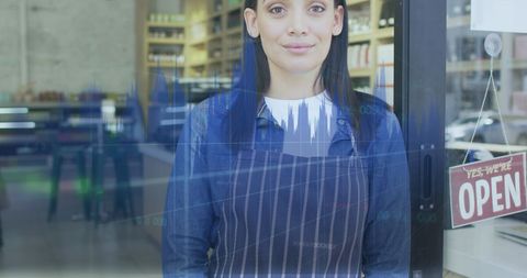 Caucasian Shop Assistant with Digital Data Overlay Indoors