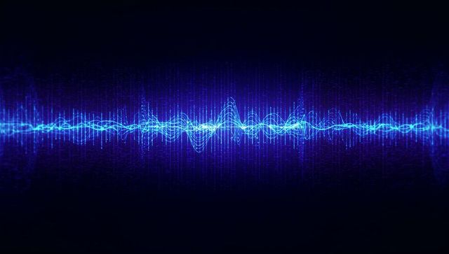 Glowing neon blue audio waveform in digital space