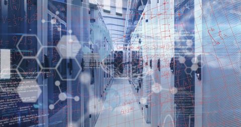 Digital Equations Overlay Virtual Data Server Room - Download Free Stock Images Pikwizard.com