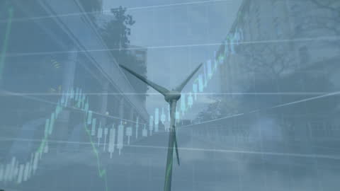 Cityscape with Rising Graph and Wind Turbine Animation