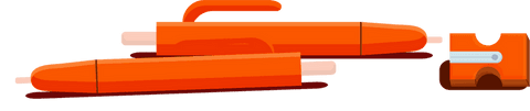 Flat style toasted orange pens with sharpener transparent background