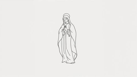 Standing the virgin mary in prayerful devotion line art