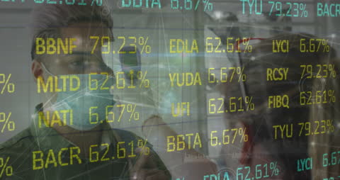 Business Professionals Analyzing Financial Data with Mask