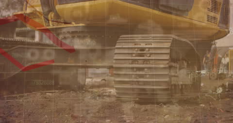 Machinery in Wasteland with Financial Data Overlay