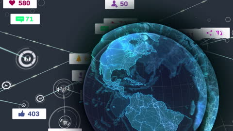 Digital Connection Network Around Rotating Earth Globe
