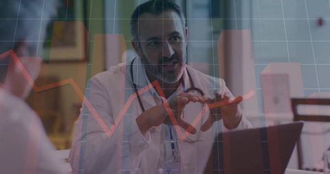 Doctor Holding Pill Organizer with Data Overlay in Clinic