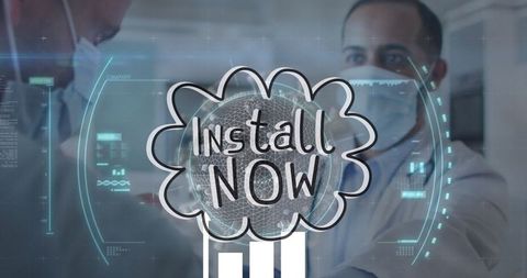 Modern medical technology overlays on covid-19 cell in healthcare setting