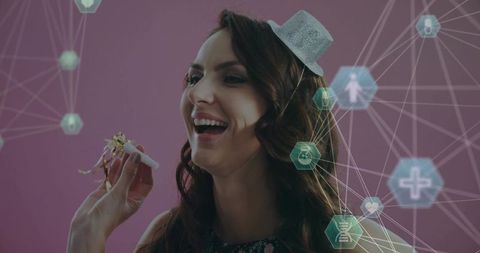 Celebration in pink party with animated tech elements