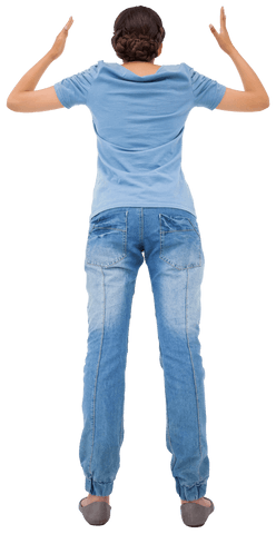 Rear View of Upset Biracial Woman with Raised Arms on Transparent Background