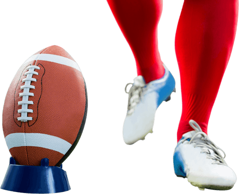 Transparent american football kick with athletic legs