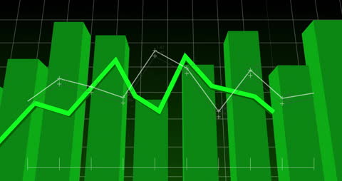 Animated Data Graph with Line and Bar Charts on Black Background