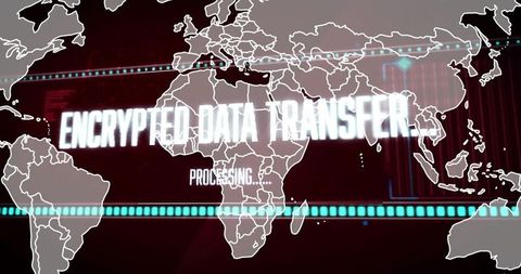Global Encrypted Data Transfer Simulation with World Map Overlay - Download Free Stock Images Pikwizard.com