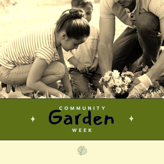 Father and Children Enjoying Community Garden Week Activity - Download Free Stock Templates Pikwizard.com