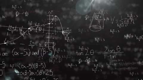 Chalkboard with Complex Math Formulas and Graphs