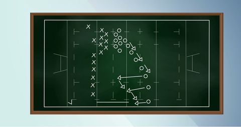 Football Strategy Diagram on Chalkboard with Plays Outlined