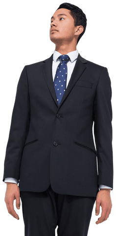 Serious Asian Businessman Looking Up on Transparent Background