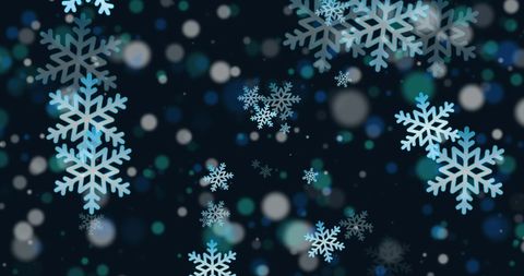 Wintery Snowflakes Gently Falling on Dark Blue Background