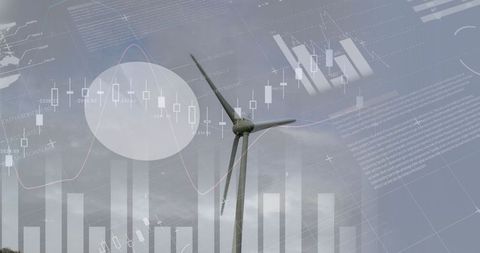 Wind Turbine with Financial Analytics Overlay Reflecting Renewable Energy Trends