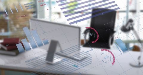 Digital Financial Graphics Overlay Office Workspace - Download Free Stock Images Pikwizard.com