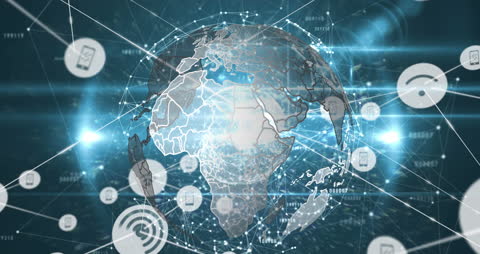 Global Network Connectivity Concept with Spinning Digital Icons