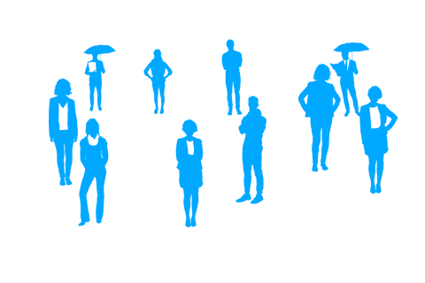Digital blue people silhouettes on transparent background