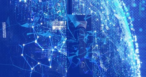 Futuristic Digital Network Overlaid on Server Room Scene - Download Free Stock Images Pikwizard.com