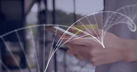 Hands Using Smartphone with Digital Connectivity Overlay Outdoors