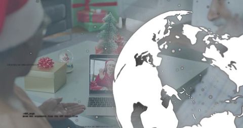 Waving teen on laptop connecting family across globe for virtual christmas celebration