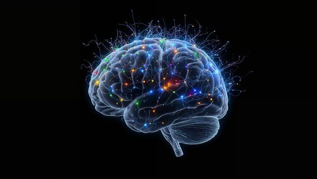 Neon Neural Network Brain Glowing Synapses and Filament Connectivity Visualization