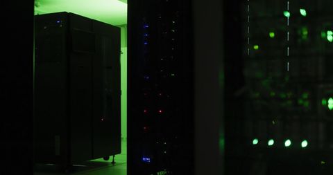 Server Room with Green Illumination and Data Processing Concept - Download Free Stock Images Pikwizard.com
