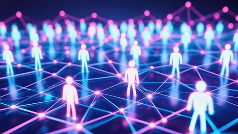 Neon AI Network Connecting Humanoid Figures in Cyberspace - Download Free Stock Images Pikwizard.com