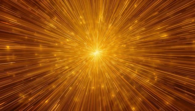 Golden Starburst Radiating Light Rays and Sparkling Particles Abstract Energy Background