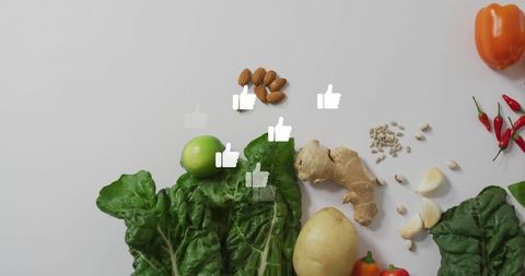 Organic Ingredients on Kitchen Counter with Swiss Chard and Spices