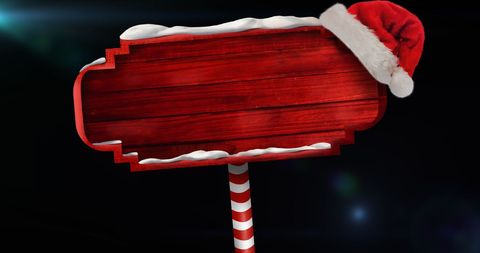 Festive Red Signboard with Santa Hat for Christmas