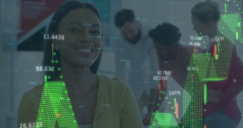 Businesswoman Amid Statistical Data in Modern Office Environment