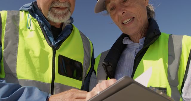 Two Senior Engineers Reviewing Plans Outdoors - Download Free Stock Images Pikwizard.com