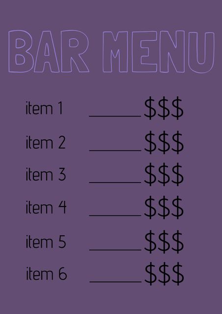 Elegant Bar Menu Template With Price List for Customization - Download Free Stock Templates Pikwizard.com