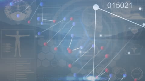 Futuristic DNA Strand with Data Visualizations