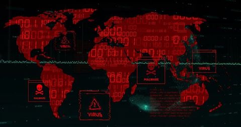 Digital Map with Global Malware and Virus Alerts Visualization