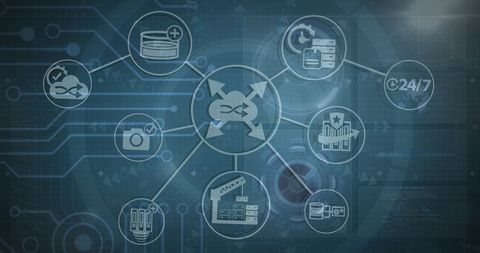 Futuristic Interface with Iconic Flow Charts for Data Networking - Download Free Stock Images Pikwizard.com