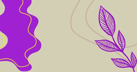 Abstract Purple Shapes with Leafy Design on Grey Background