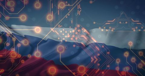 Digital Circuit Board Overlay on Russian Flag Symbolizing Technology - Download Free Stock Images Pikwizard.com