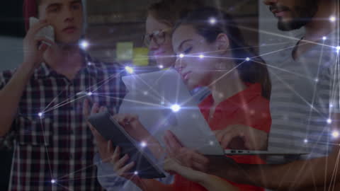 Diverse Professionals Collaborating with Digital Connections and Technology