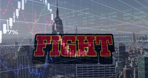 Financial Clashes Over Skyline Depicting Economic Struggles