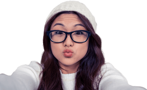 transparent selfie: asian woman pouting adorably in cozy attire - Download Free Stock Videos Pikwizard.com