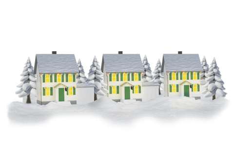 Charming Christmas Cottages on Transparent Background