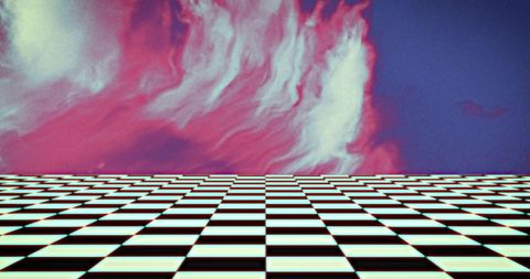 Retro Futuristic Vaporwave Aesthetic with Checkered Floor