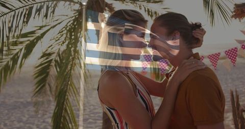 Romantic Couple Enjoying Sunset on Tropical Beach