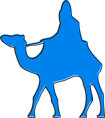 Minimalist silhouette of rider on dromedary camel